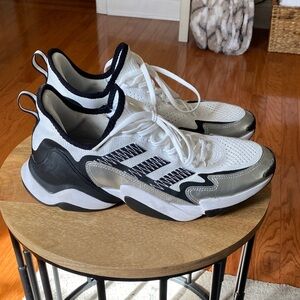 Barely Worn - Adidas White, Black, and Silver Mesh Sneakers